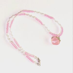 Retro 90s Necklace, Iridescent White And Pink With Juicy Peach Pendant